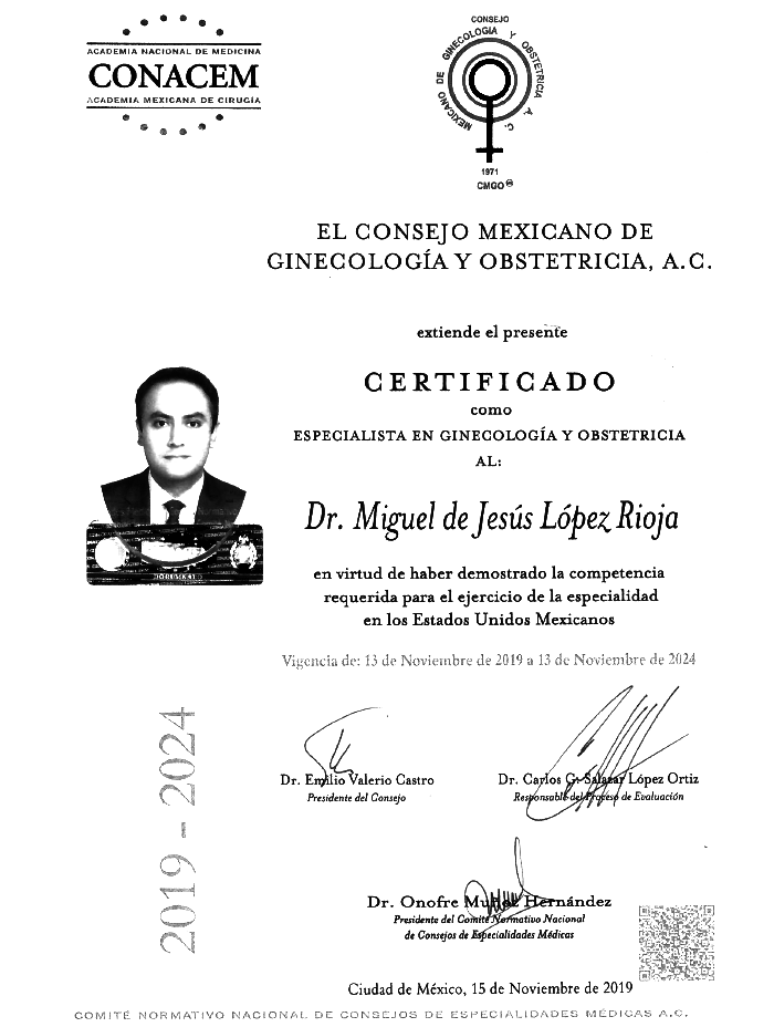 Certificado especialista en Fertilidad de Culiacan