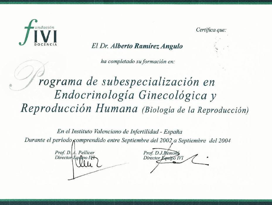 Certificado especialista en Fertilidad de Hermosillo