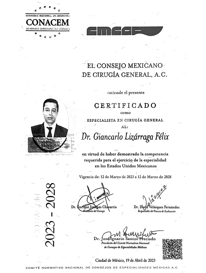 Nogales Cirujano general certificados